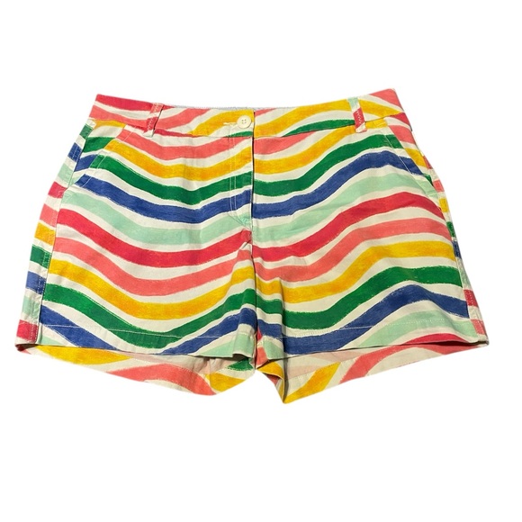 crown & ivy Pants - Crown & Ivy Caroline Classic Fit Twill Chino Shorts Multicolor Wave Print - 10